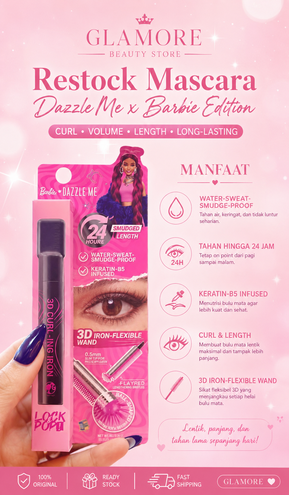 DAZZLE ME MASCARA X BARBIE LOCK & POPI 3D CURLING IRON PCS